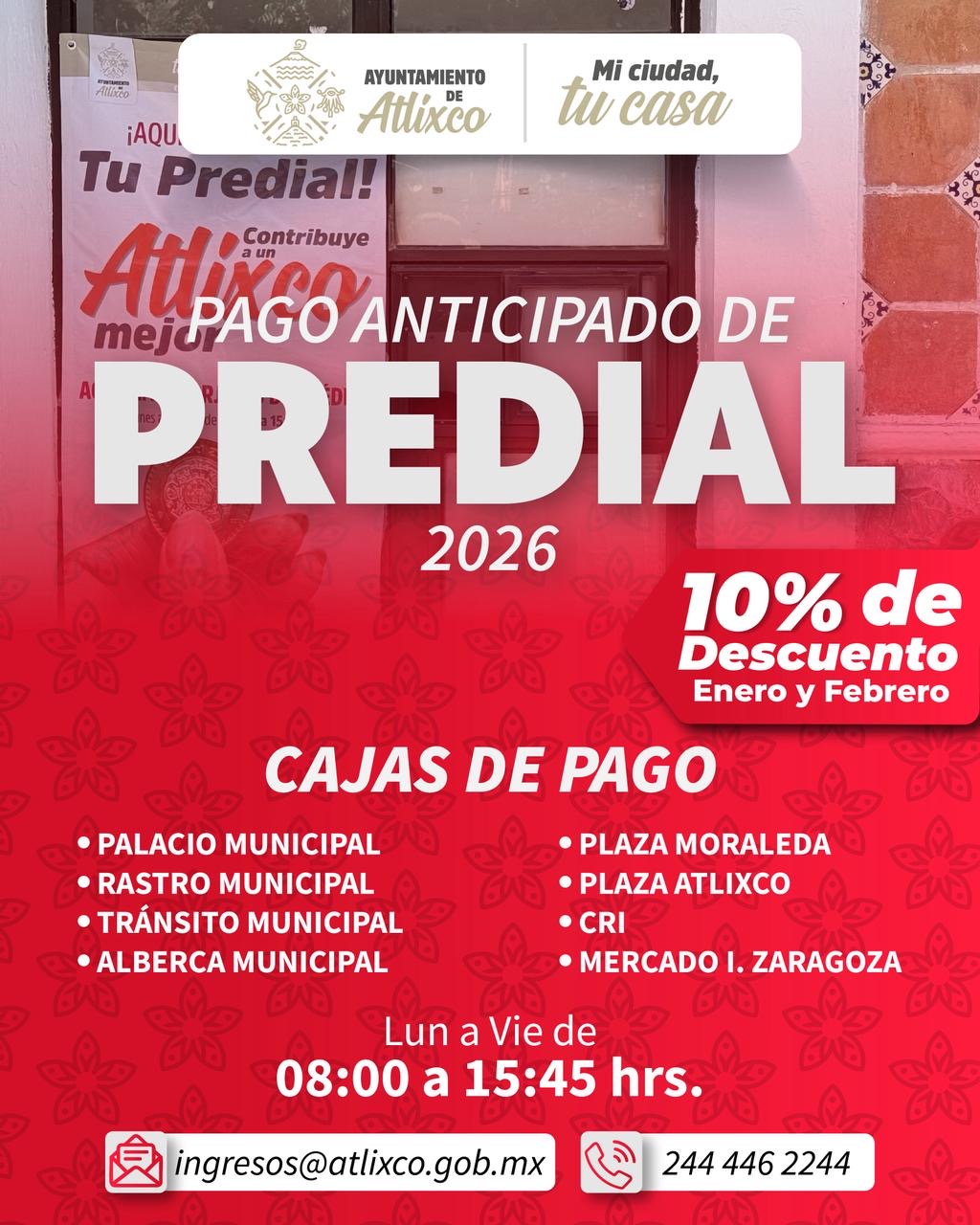 Atlixco ofrece 10% de descuento en el pago del predial durante enero